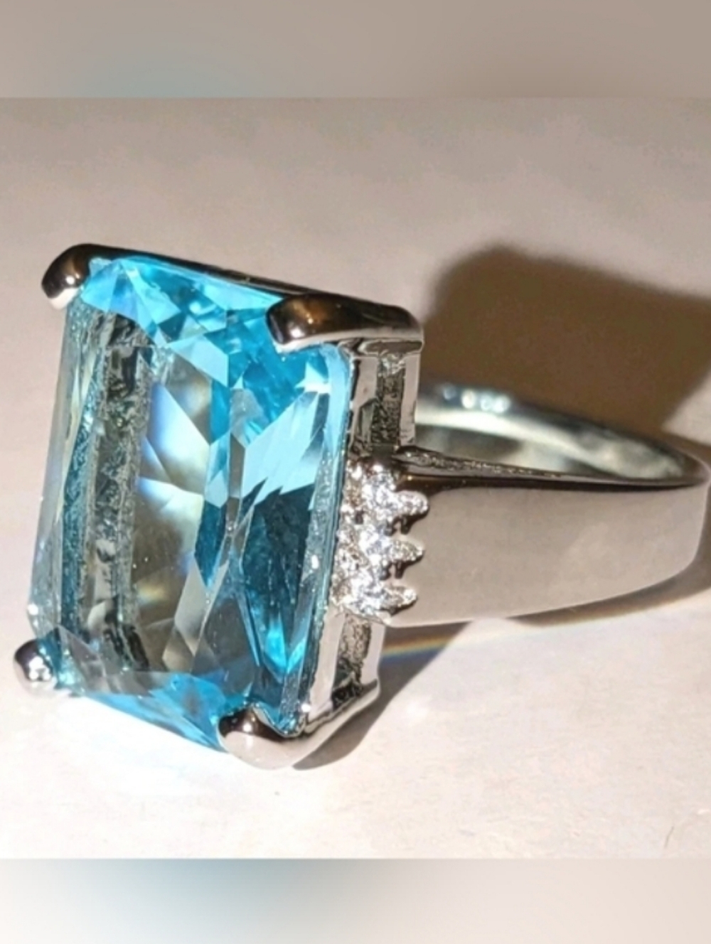 Womens Emerald Cut Aquamarine White Cz 5 Ct Classic Engagement Ring Sz 6
